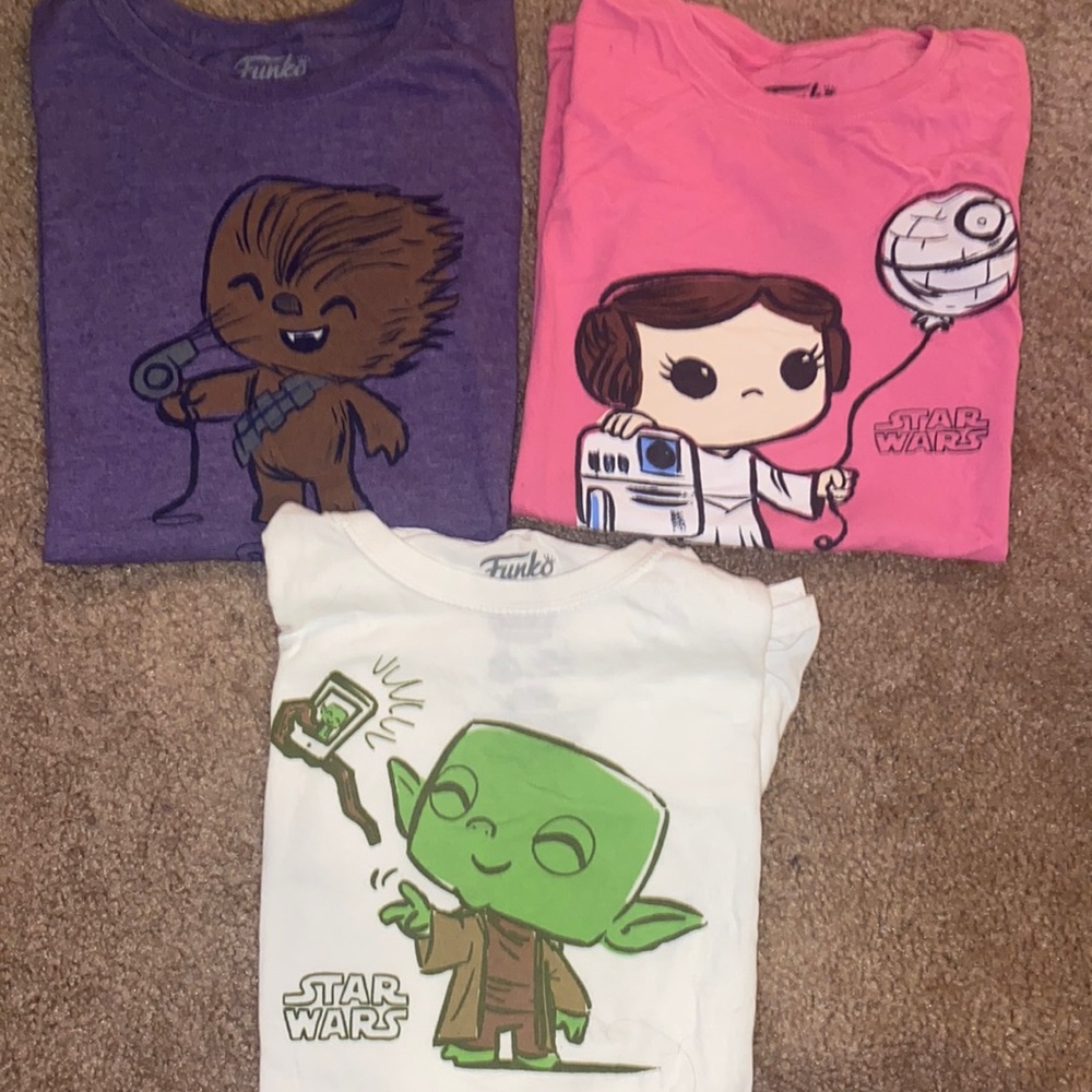 3 Funko Pop Star Wars T-Shirts Small Chewbacca | Princess Leia | Yoda